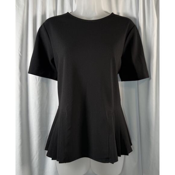 Ann Taylor Short Sleeves Peplum Front Side Pleats Blouse Black M Academia 83-52 - Picture 4 of 12